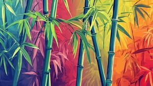 梦幻多彩竹林插画