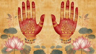 手绘曼海蒂风格双生手图案