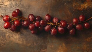 红葡萄串置于古朴背景上