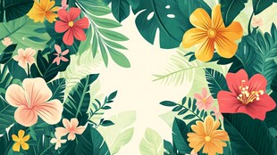 热带花卉绿叶装饰图案