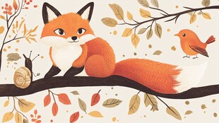 狐狸枝头的秋日温馨时刻