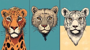 三种猛兽头像插画