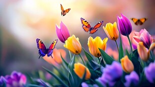 蝶舞郁金香 春日烂漫景