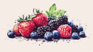 水彩绘多彩浆果组合