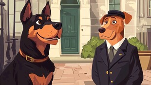 警犬与警员狗狗的友好对视