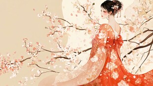 古风佳人赏樱侧影