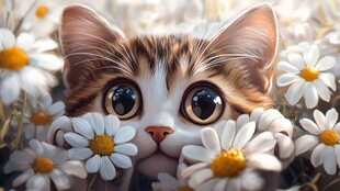 萌猫躲在雏菊中超可爱