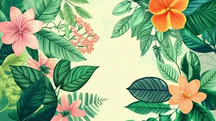 热带花卉绿叶背景图