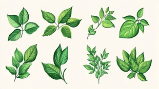 手绘清新植物叶片集合