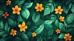 绿叶黄花构成的清新图案