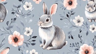 兔子花卉图案背景图