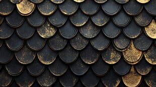 复古黑金鱼鳞状瓦片纹理