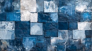 蓝白拼贴墙面纹理艺术