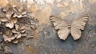 金属质感蝴蝶与花朵装饰