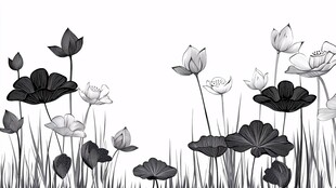 黑白水墨风荷花插画