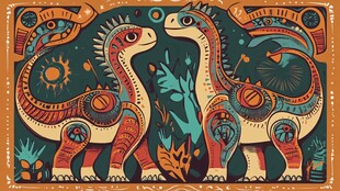 双恐龙奇幻图案艺术插画