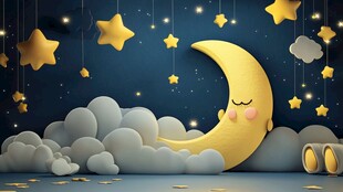 梦幻月亮伴星星云朵场景