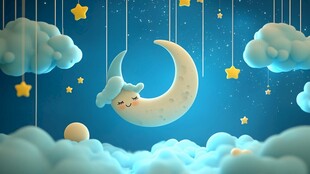 梦幻月亮云朵星空童趣图