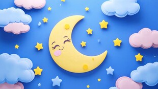 可爱月牙遨游梦幻星空