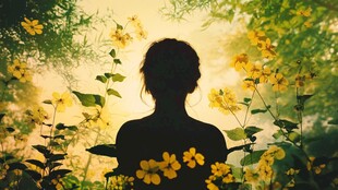 花丛中的女性曼妙背影