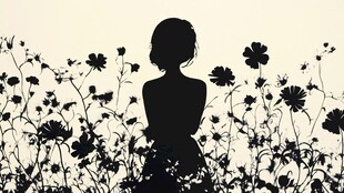 女孩于花丛中的曼妙剪影