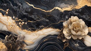 黑金大理石花卉奢华背景图