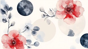 水彩花卉与圆的梦幻组合