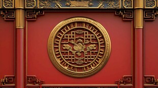 中式红墙金饰精美细节