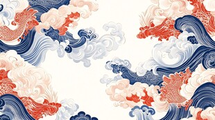 中式海浪锦鲤传统图案