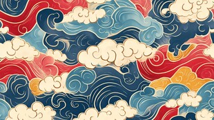 中式传统海浪云纹图案