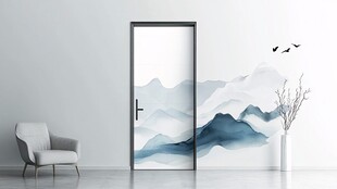 水墨山水风室内门装饰图