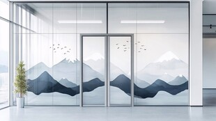 现代办公玻璃门山水装饰画