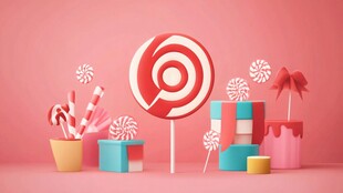 粉色背景的多彩糖果与礼物