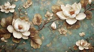 复古风玉兰花墙面装饰图