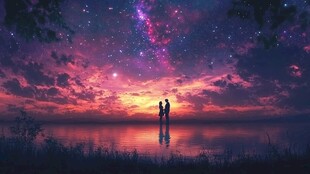 浪漫星空下的情侣剪影