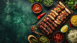 美味烤肉搭配多样蘸料