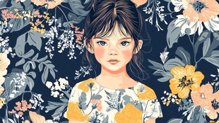 花丛中的可爱女孩