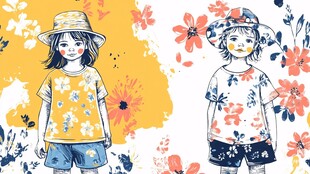 夏日萌娃时尚穿搭插画