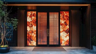 日式风格艺术玻璃双开门