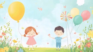 童趣春日 孩子与气球的欢乐