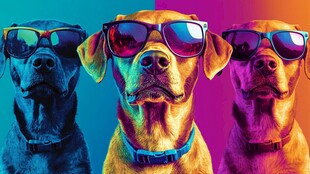 三只戴墨镜的酷炫狗狗