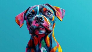 彩色绘面的可爱拳击犬