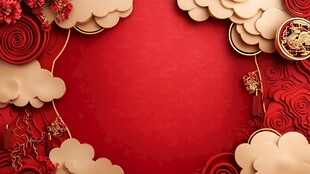 中式喜庆红底云纹装饰图