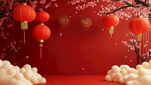 喜庆中式红背景灯笼场景
