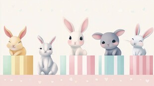 可爱小兔排排坐