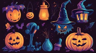 万圣节奇幻元素插画