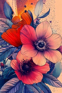 梦幻多彩花卉插画