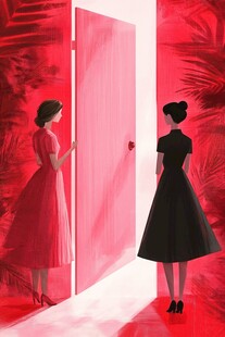 双姝立于红门的优雅瞬间