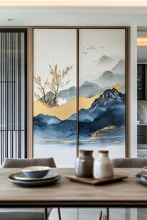 中式山水风客厅艺术隔断