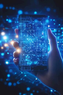 科技幻彩手机手部特写